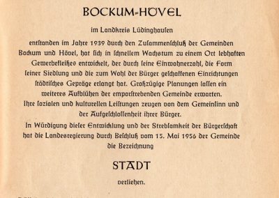 Bockum-Hövel - Ernennungsurkunde zur STADT vom 20. Mai 1956